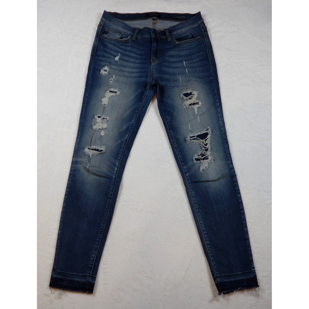 Judy Blue Jeans Womens 11/30 Medium Wash Distressed Skinny Raw Hem Denim